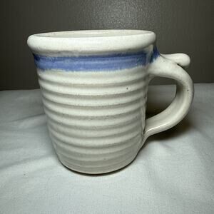 Vtg Stern Stoneware Pottery Mug USA Handmade Ribbed Cobalt Blue Ring 4.5” Tall